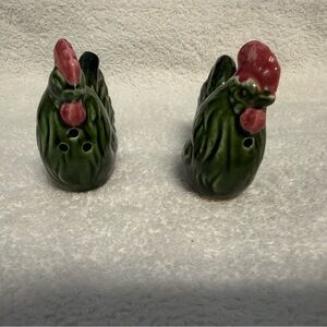 Vintage Green and Pink Chicken Salt and Pepper Shakers